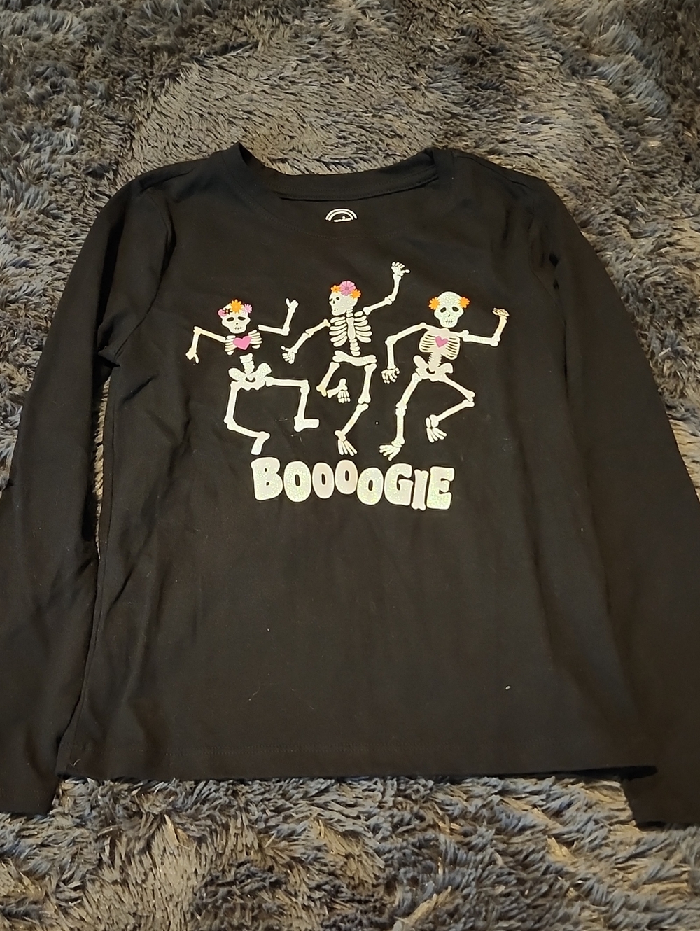 wonder nation Black Long-Sleeve "Booogie" Skeleton Graphic Top